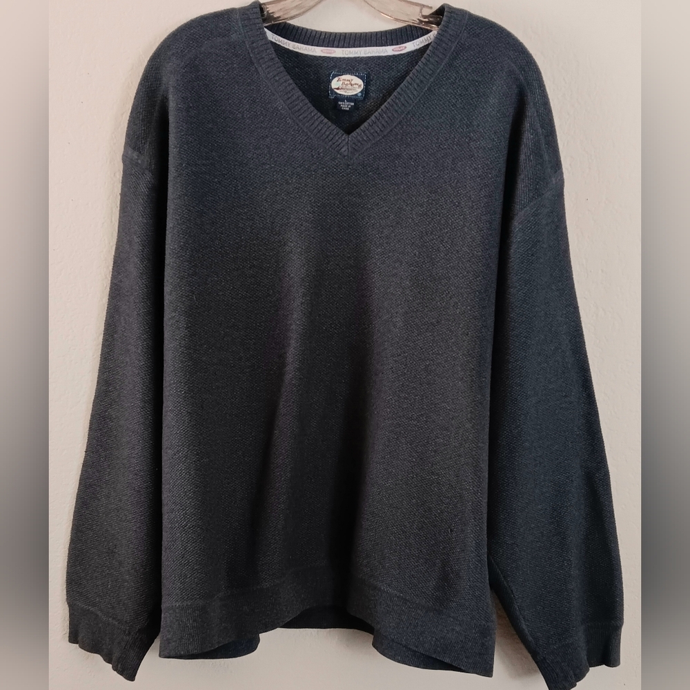 Tommy Bahama Thick Cotton V-Neck Pullover Sweater / Sweatshirt Gray L